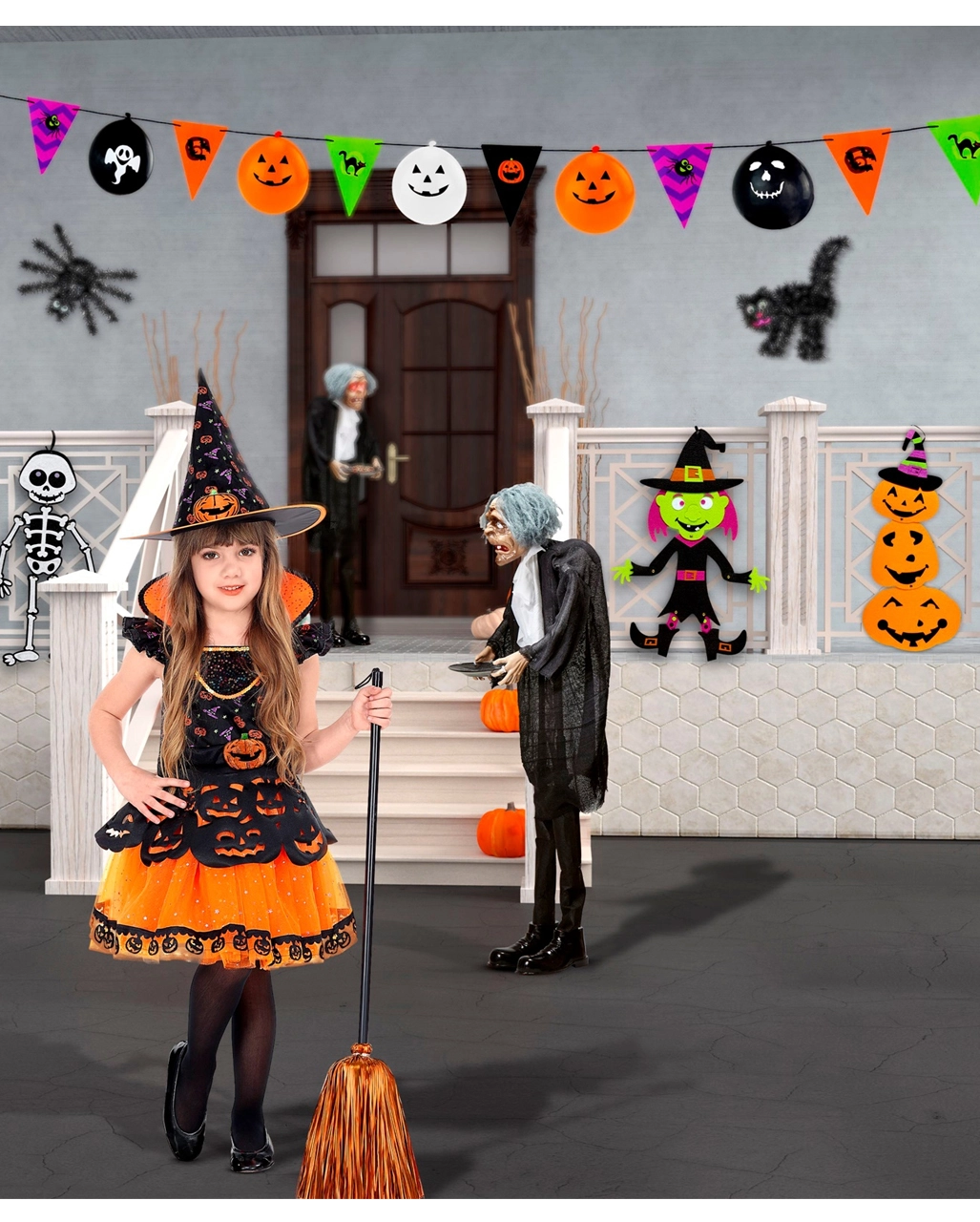 Halloween Girlande Mit Flaggen & Ballons 3 Halloween Girlande Mit Flaggen & Ballons – Bild 3