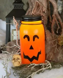 Beleuchtete Kürbis Laterne Aus Glas -Karneval Universe Verkäufe leuchtende kuerbis glas laterne glowing pumpkin glass lantern halloween kuerbis deko 52602 3