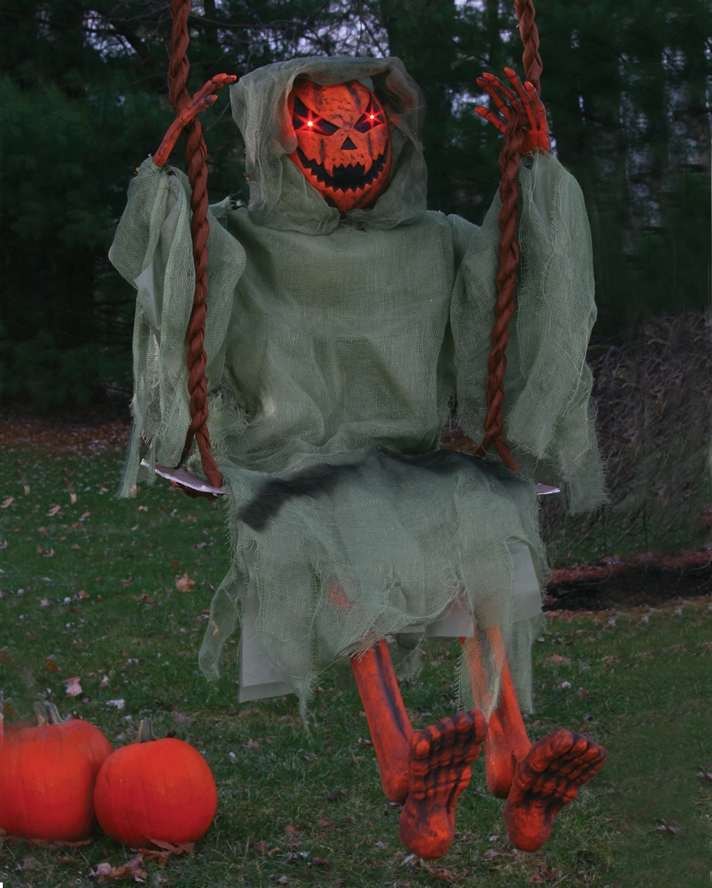 Leuchtender Kürbis Zombie Auf Schaukel 90 Cm 1 Leuchtender Kürbis Zombie Auf Schaukel 90 Cm