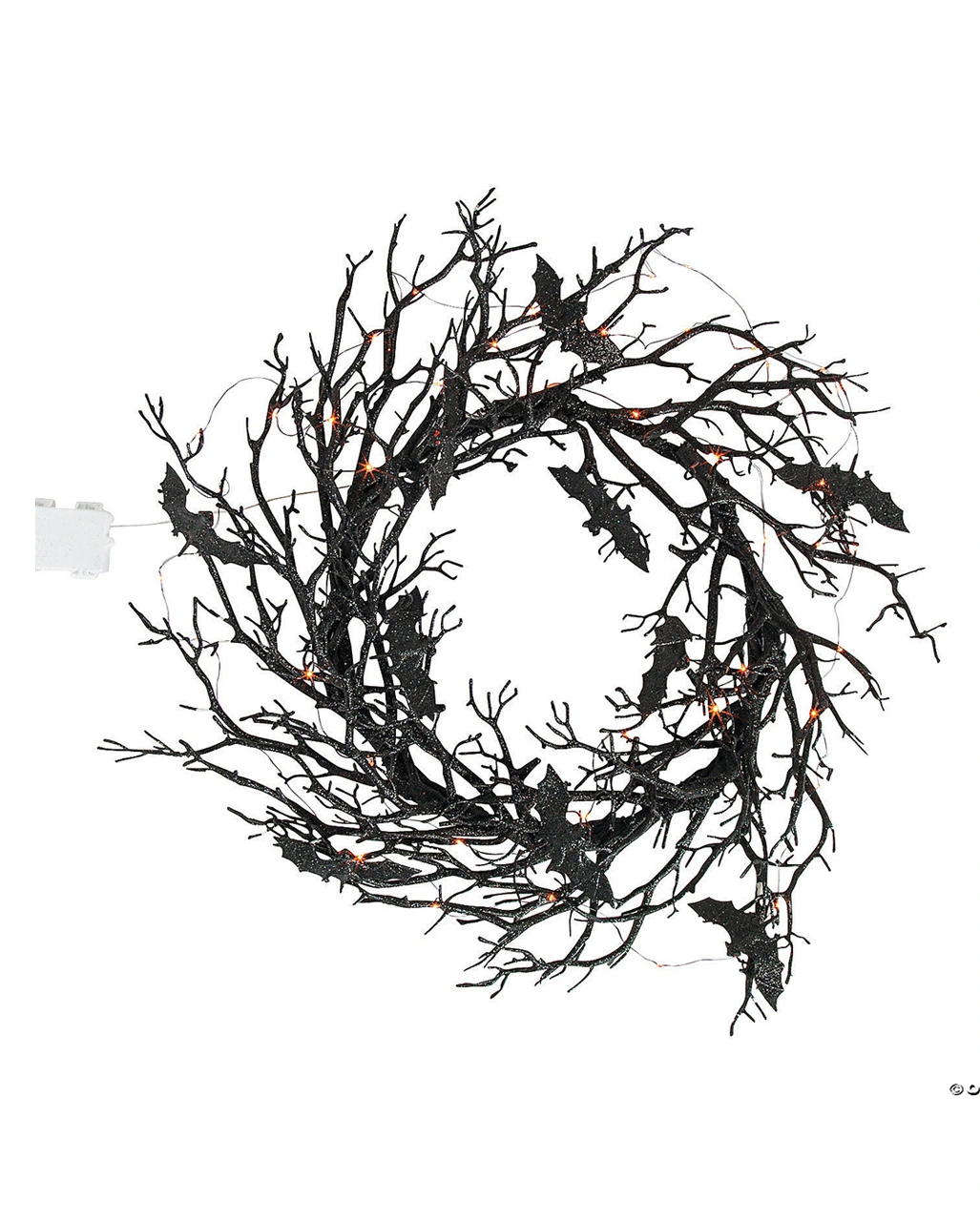 Schwarzer Gothic Kranz Mit Fledermäusen & LED Licht 1 Schwarzer Gothic Kranz Mit Fledermäusen & LED Licht