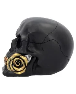 Schwarzer Totenschädel Mit Goldener Rose 15cm -Karneval Universe Verkäufe schwarzer totenkopf mit goldener rose black skull with golden rose gothic deko gothic totenkopf 54621 03