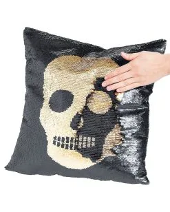 Totenschädel Wendepailletten Kissen Schwarz Gold -Karneval Universe Verkäufe totenschaedel kissen mit flip pailletten skull flip sequin halloween pillow 39249 3